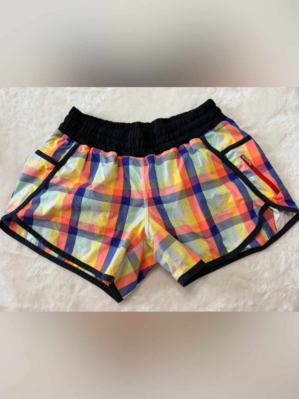 lululemon athletica Multicolor Plaid Athletic Shorts with Black Trim